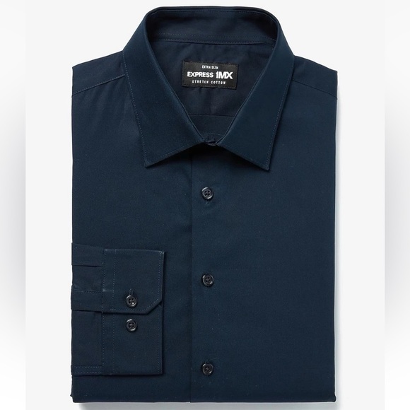 Express Men's Classic Solid Cotton Stretch 1MX Dress Shirt Navy Size M Tall NWT - Picture 1 of 14